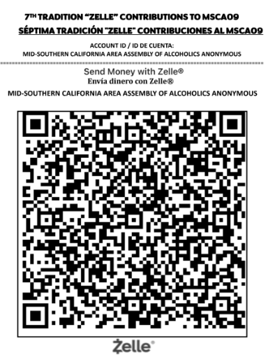 Zelle QR code to contribute to Mid-Southern California Area Assembly of Alcoholics Anonymous
